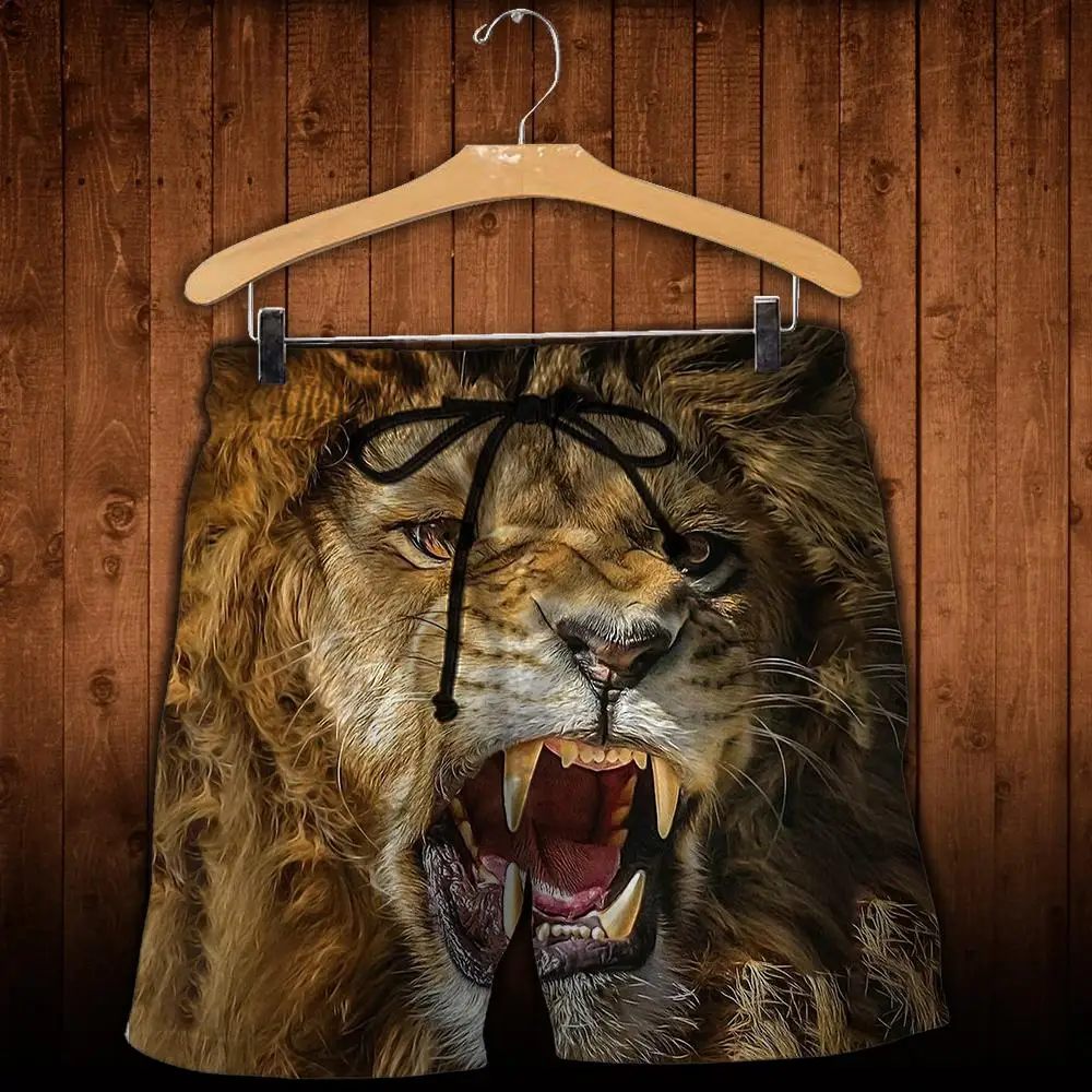 Мужские короткие брюки с принтом в виде льва размеры до 4XL | Мужская одежда