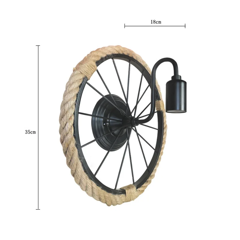 

American Rural Iron Tire Hemp Rope Retro Wall Lamp LED Industrial Style Restaurant Bar Cafe Background Wall Decorative Lighting