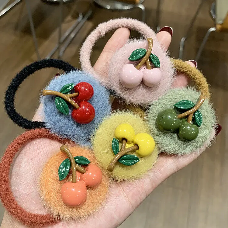 1 шт. новинка 2019 модные резинки для волос с вишенкой и искусственным мехом