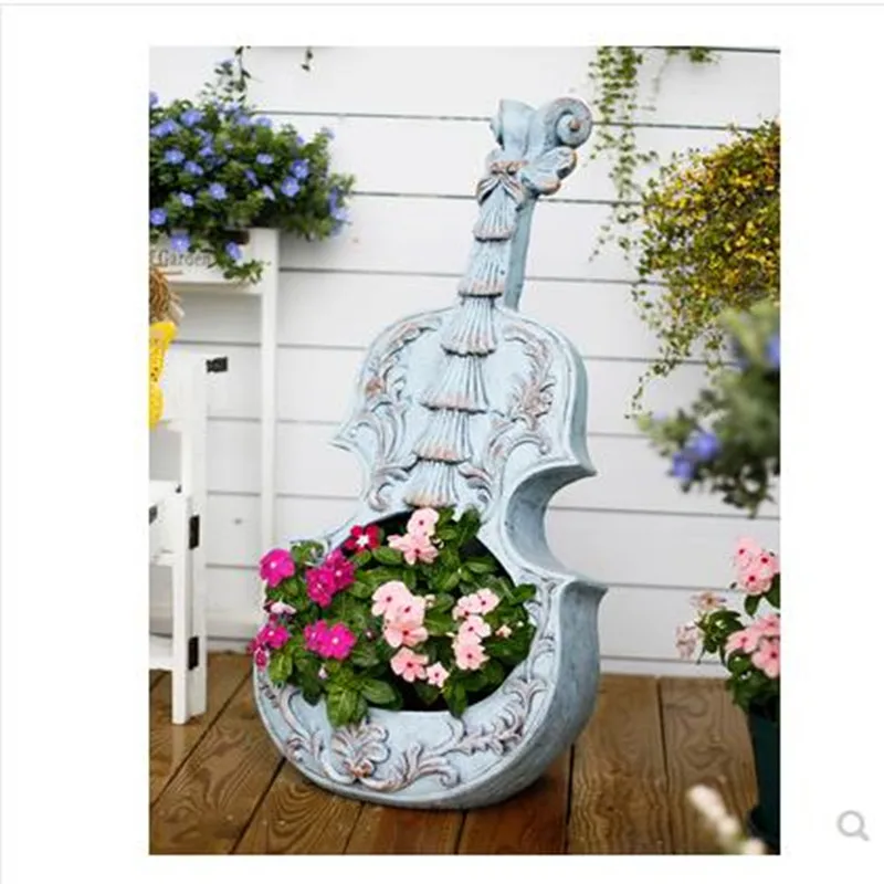 

American country retro violin flower pot decoration crafts, home garden office balcony landscape decoration gift
