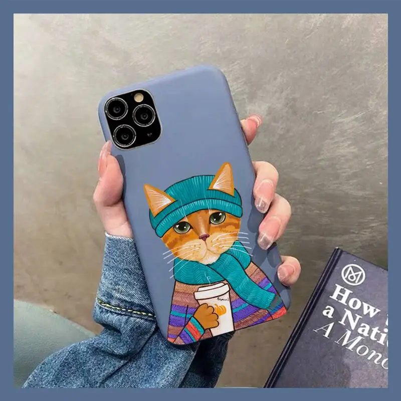 

Cute Cat Drinking Latte Acrylic Coffee Milk Srink Phone Case for iphone 13 11 12 mini pro max 7 8 plus 6 6s x xs max xr coque