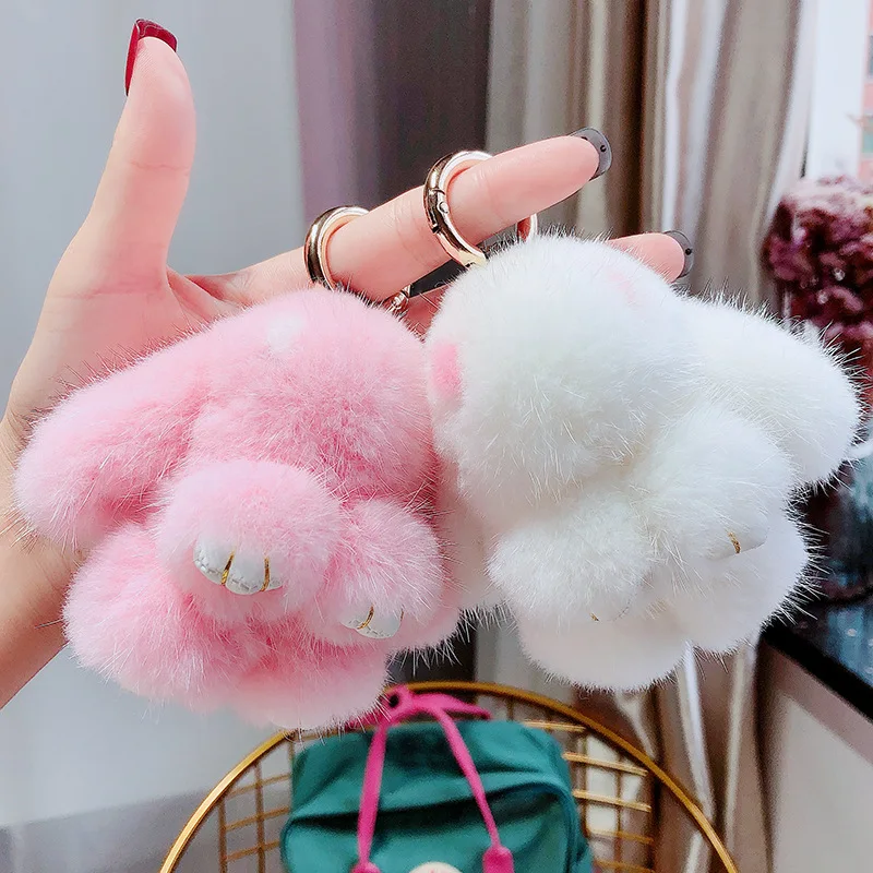 Игрушечный Кролик, подвеска из меха норки, милый женский брелок для машины, сумки, ключей, плюшевый шарм, роскошный брелок для ключей для женщин