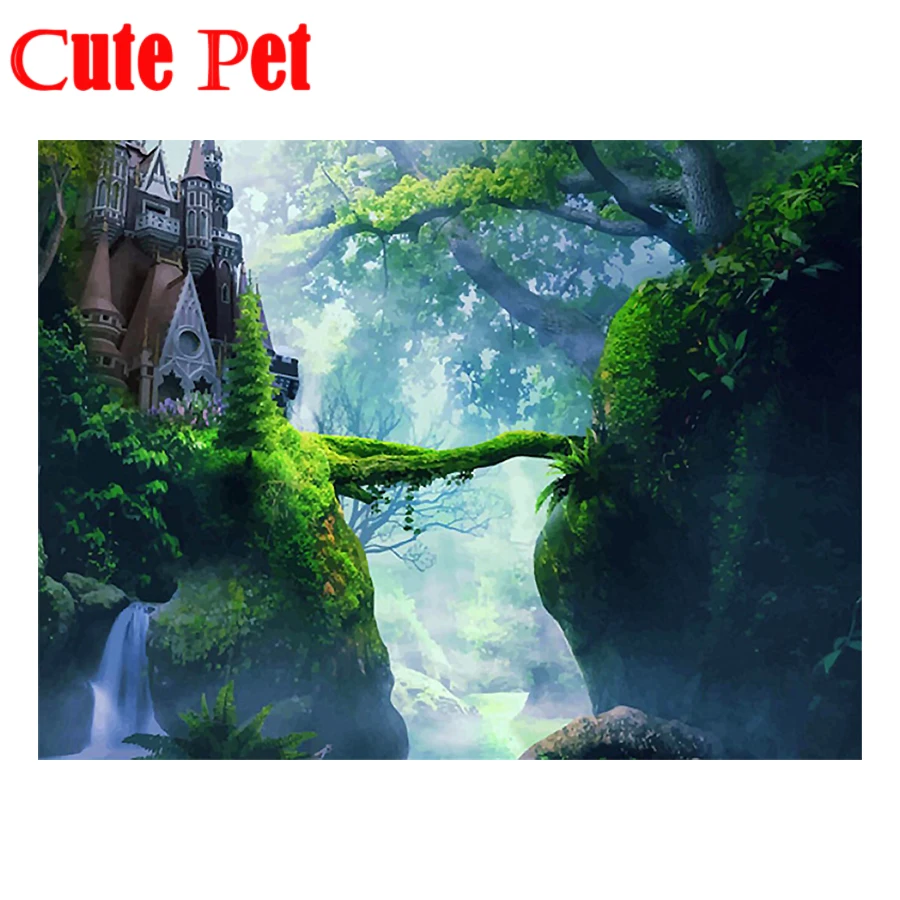 

Landscape DIY diamond painting forest cabin cross-stitch 100% resin home decor inlay 5D embroidered rhinestone painting