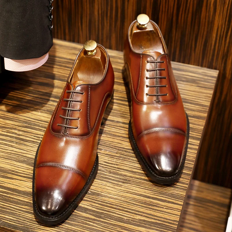 

men's classic three joint lace up gentleman's wedding fashion dress leather italian high quality shoes for formal top layer cow