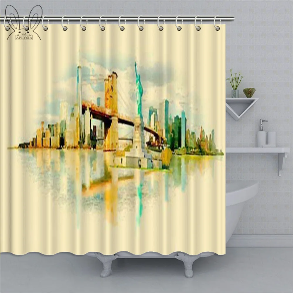 New York Vintage Bathroom Curtain Waterproof polyester Fabric Bath Shower For Printing Sets | Дом и сад