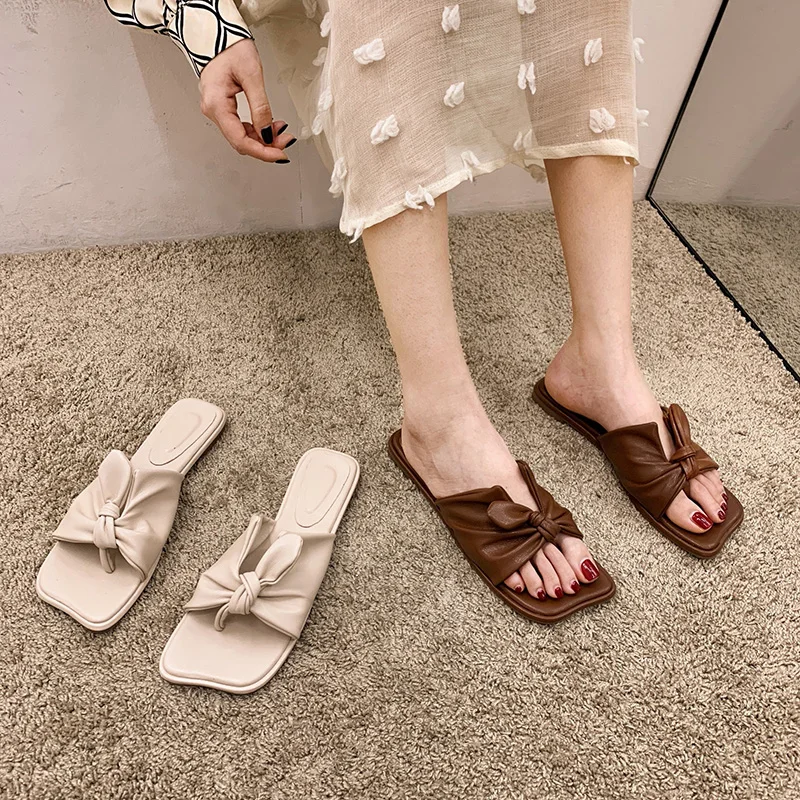 

Shoes Woman 2021 Slippers Soft Rubber Flip Flops Butterfly-Knot Shale Female Beach Pantofle Luxury Slides Comfort Hawaiian Sabot