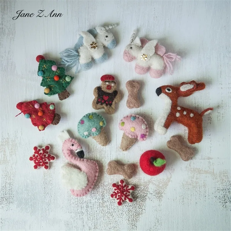 Jane Z Ann Newborn wool felt deer Christmas tree flamingo snowflake bear rainbow ice cream gingerbread doll photography  props