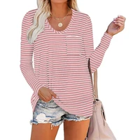 long sleeved blouse loose large size round collar o neck striped long sleeve female tops for lady