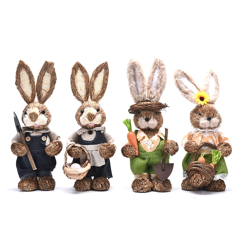 

2Pc Cute Straw Rabbit Bunny Easter Decorations Home Garden Wedding Ornament