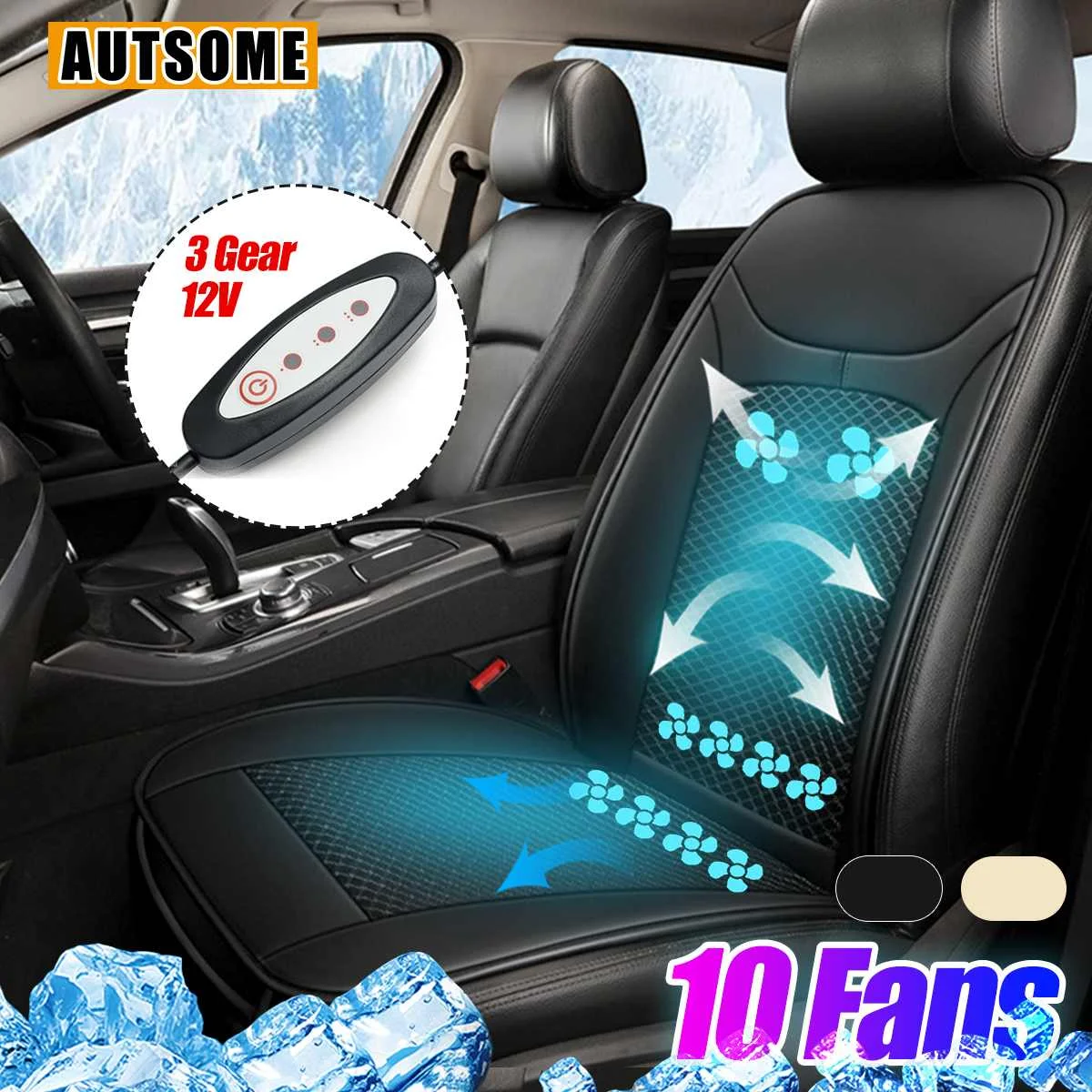 

10 Built-in Fan Universal Cooling Fan Cool Cushion12V 3 Speed Ventilation Cushion Summer Automobiles Seat Covers For truck MPV