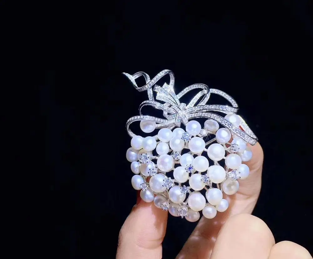 Натуральный пресноводный жемчуг брошь из стерлингового серебра 925 пробы с