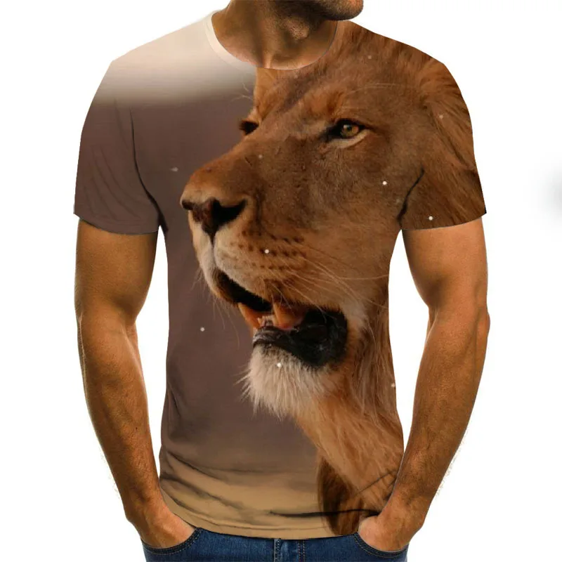 

2021 New 3D Printing Cartoon Lion Unisex Short Sleeve Personalized Round Neck Pullover XXS-6XL Oversized T-Shirt Wholesale