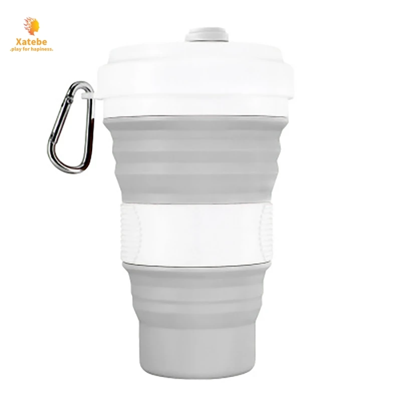 

550ml Collapsible Silicone Coffee Cup with Straw Lid BPA Free Folding Mug Leak Proof Reusable Portable Water Bottle Travel Black