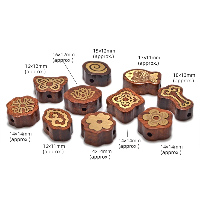 MZ201 Непальские инкрустированные медные бусины натуральные из розового дерева