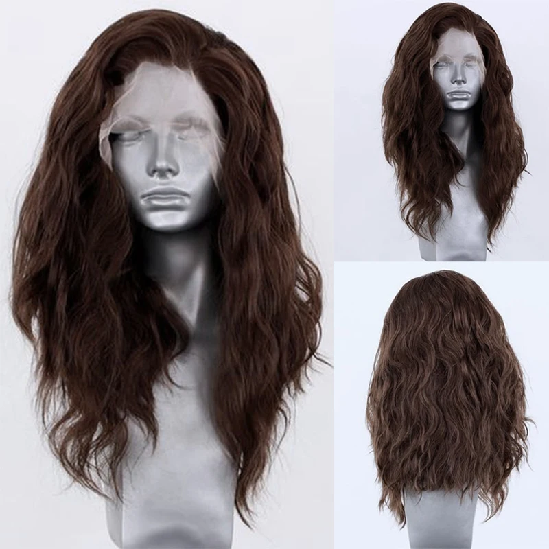 

AIMEYA Brown Loose Wavy Synthetic Lace Front Wigs for Women Free Part Pre Plucked 150% Density Natural Looking Daily Wear Wigs