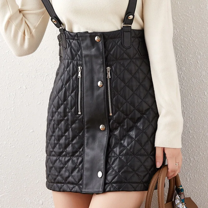 

Women Skirt Natural 100% Sheepskin Leather Strap Skirt Fashion Long Skirt Real Sheepskin Leather Skirt H925