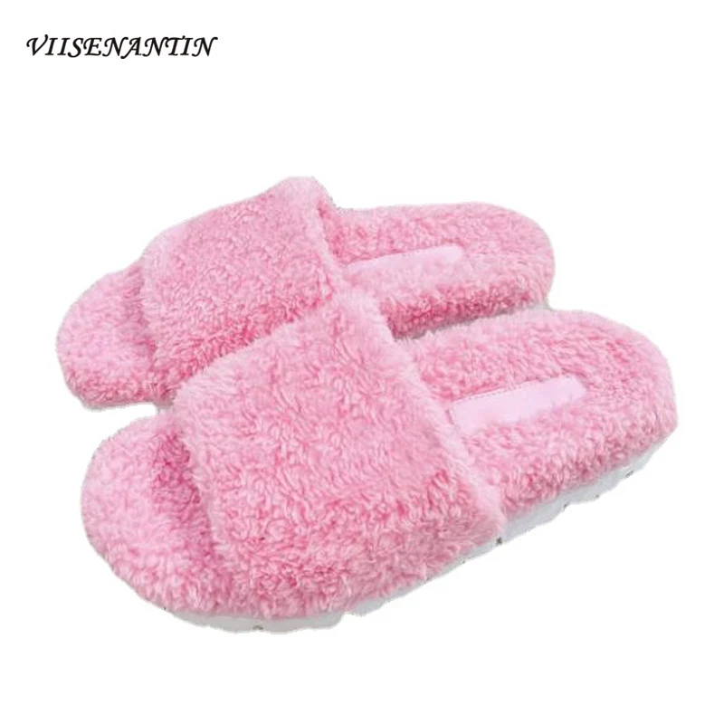 

Lamb's Wool Flat Lazy Slippers 2021 Autumn and Winter New Women's Outer Wear Fashion Trend Casual Thick-soled Furry Muller Shoes