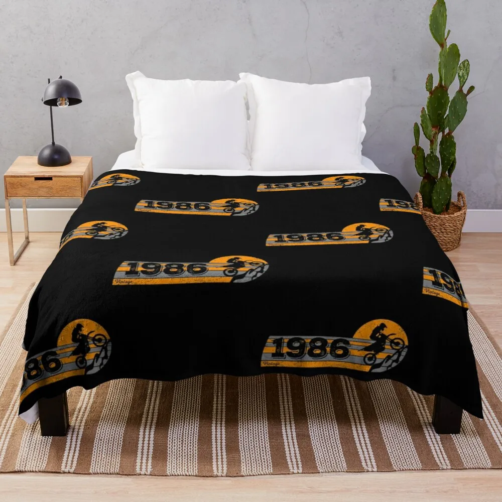 

Motorbike Born in 1986 Birthday Dirtbike Motorcross Plush Throw Fleece Blanket Throw for Boys BedSpread Sofa Bedroon Décor