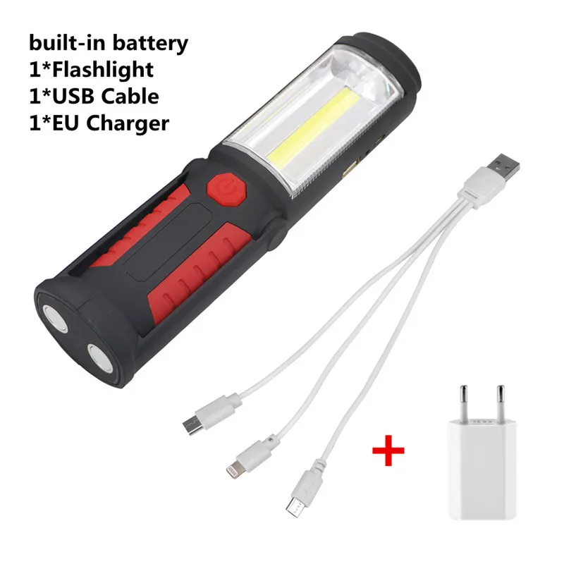 battery EU charger 2 режима COB светодиодный наружный кемпинговый светильник, магнит, подвесной фонарь с крюком, аварийный фонарь светильник, водонепроницаемый светодиодный фонарь для работы с батареей AA - Испускаемый цвет: battery EU charger