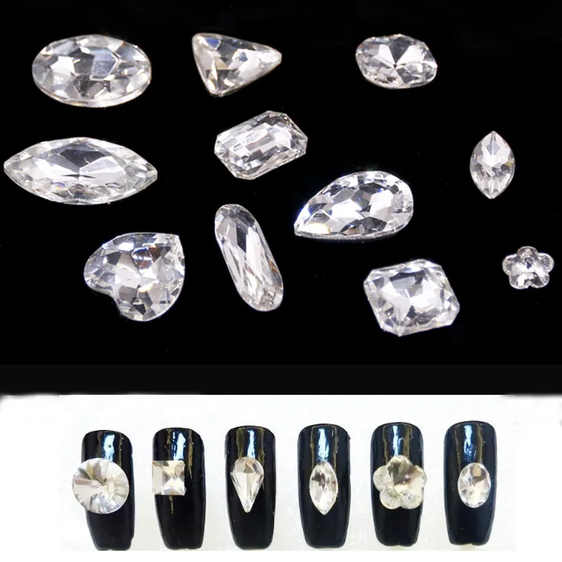3D стеклянные прозрачные стразы с заостренным концом для дизайна ногтей