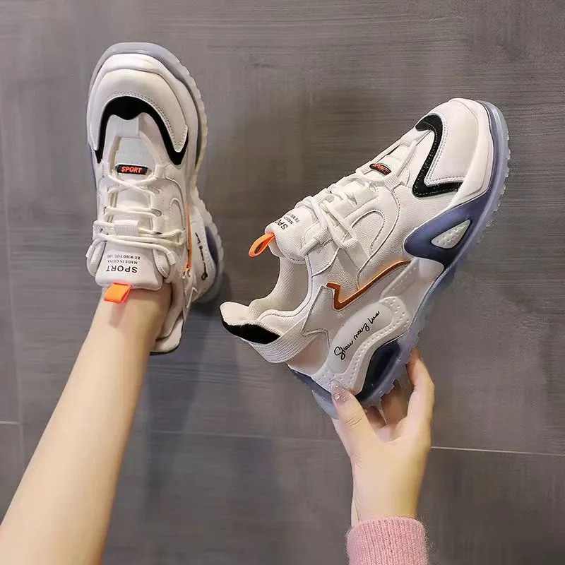 

Женские удобные кроссовки на платформе, Вулканизированная подошва, на шнуровке, Уличная обувь для бега