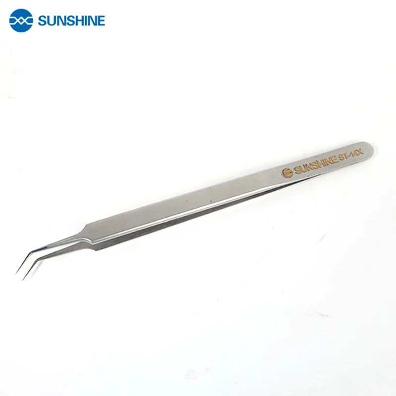 

SUNSHINE ST-14X Tweezers Stainless Steel Anti-Static Curved Tip Forceps Industry Tweezers For mobile Phone Repair Tools