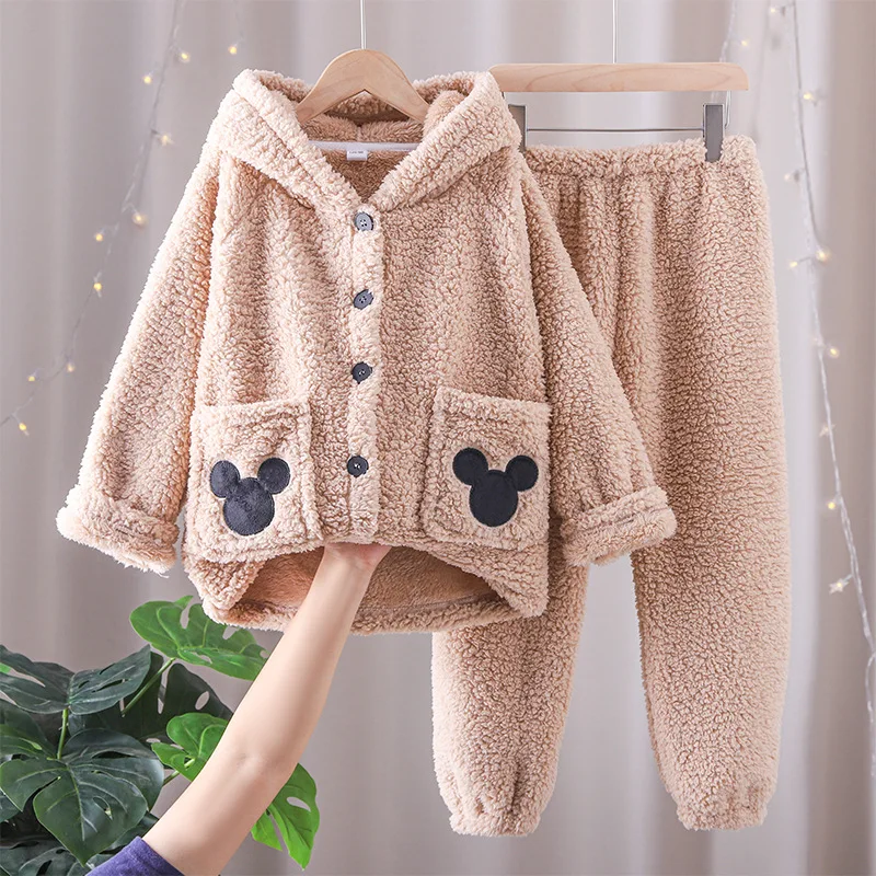 

Winter Parent-Child Pajama Set Children's Flannel Pyjamas Thickened Plush Hoodie Long Sleeved Animal Kids Women Homewear Gift