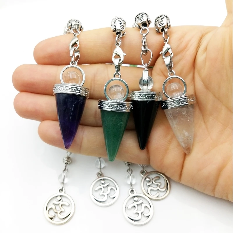 Natural Hexagonal Pyramid Rose Pink Quartz Crystal Pendulum Balancing Reiki Charms 7Chakra Dowsing gems stone Buddha Pendant |