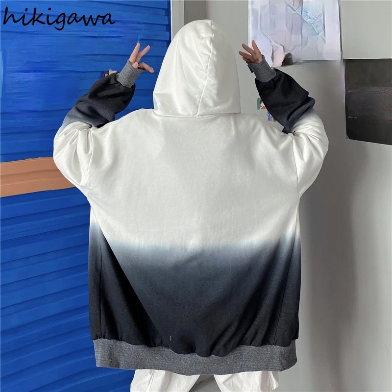 

Hikigawa Coat Women Oversized Contrast Color Jacket Full Sleeve Vintage Coats Women's Clothing 2021 Harajuku Fashion Jackets