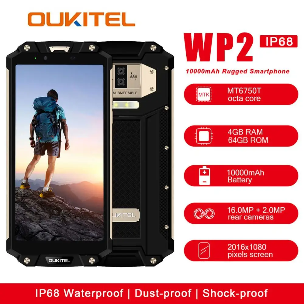 OUKITEL WP2 IP68 водонепроницаемый пылезащитный ударопрочный мобильный телефон 4 Гб 64
