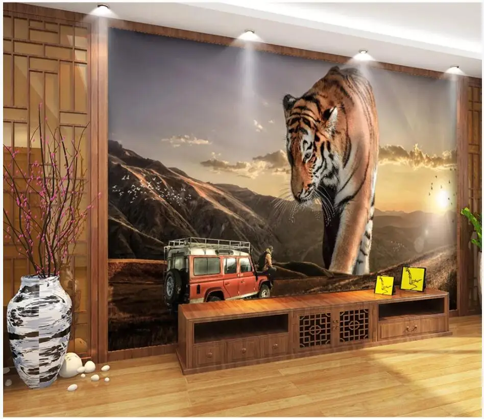 3d обои WDBH фото на заказ HD мечта тигр автомобиль фон гостиная домашний декор