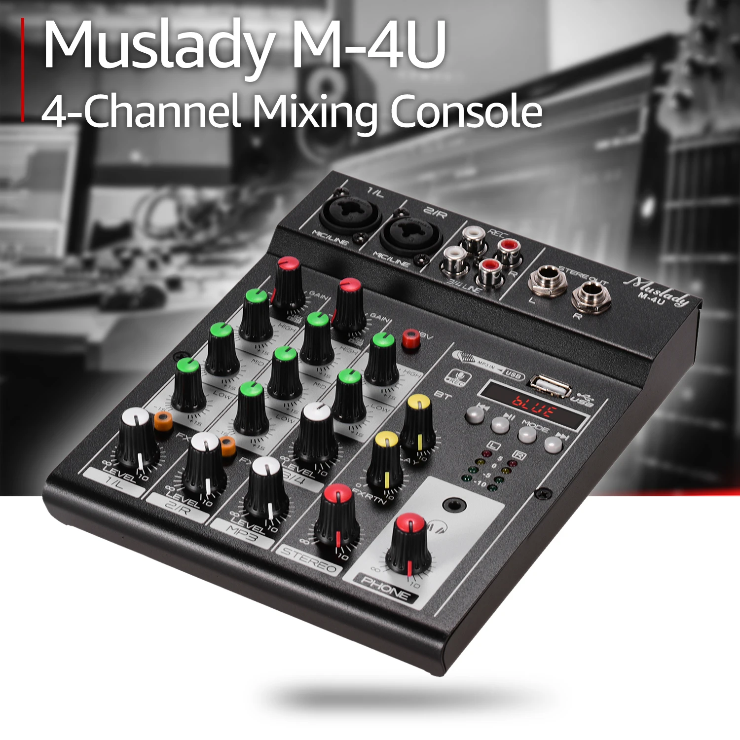 Muslady M 4U Портативный 4 х канальный BT микшерный пульт Цифровой аудио смеситель