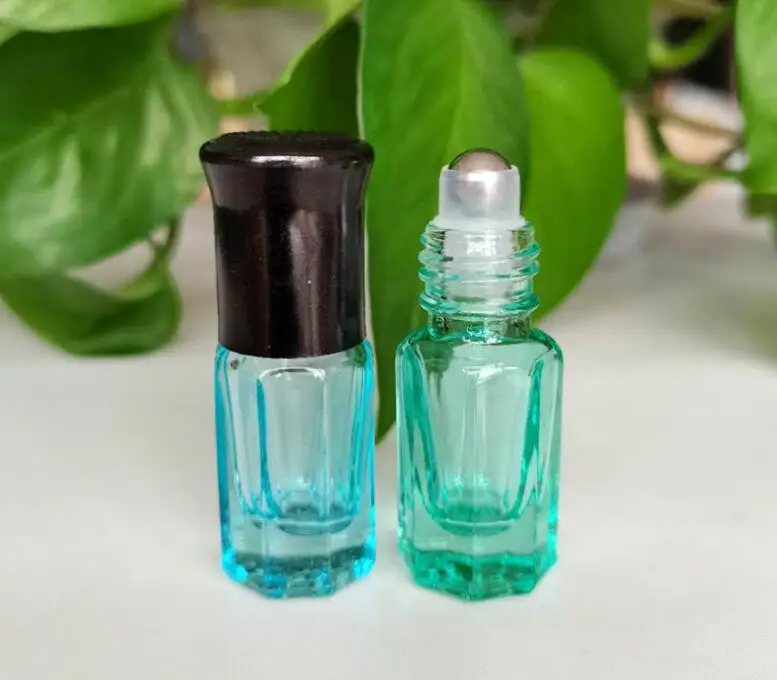Botella port&aacute;til enrollable de 3ml, botellas de vidrio octogonal, bola de acero, botellas de aceite, viales, contenedor de Perfume con puntos, 200 unids/lote-1