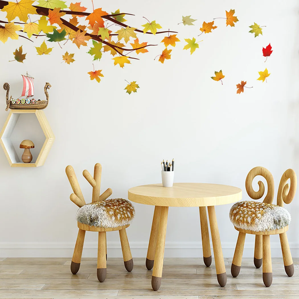 Maple Leaf Branch Living Room Bedroom Background Wall Decoration Sticker Romantic Flowers Home Decor For Roo | Дом и сад