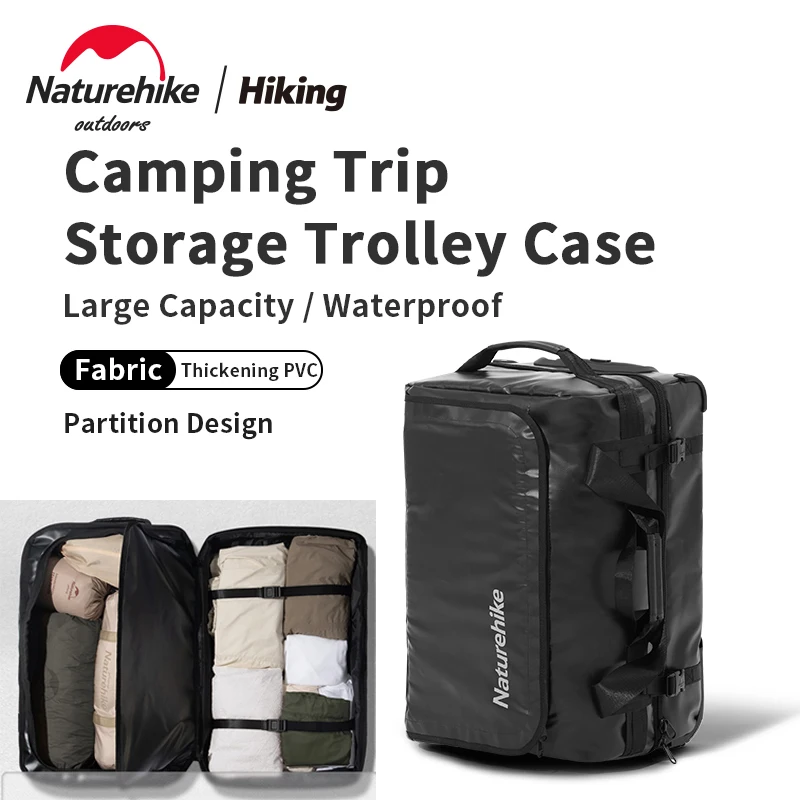 Naturehike Camping Travel High-Capacity Draw Bar Box 115L/85L/55L PVC Waterproof Fabric Outdoor Storage Box Travel Equipment