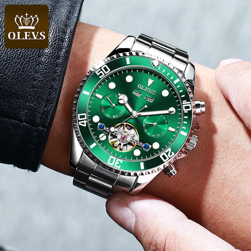 Мужские деловые механические часы OLEVS Роскошные наручные ведущего бренда из
