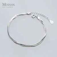 modian simple three layer snake bone chain for women 925 sterling silver fashion link chain bracelet fine jewelry 2020 design