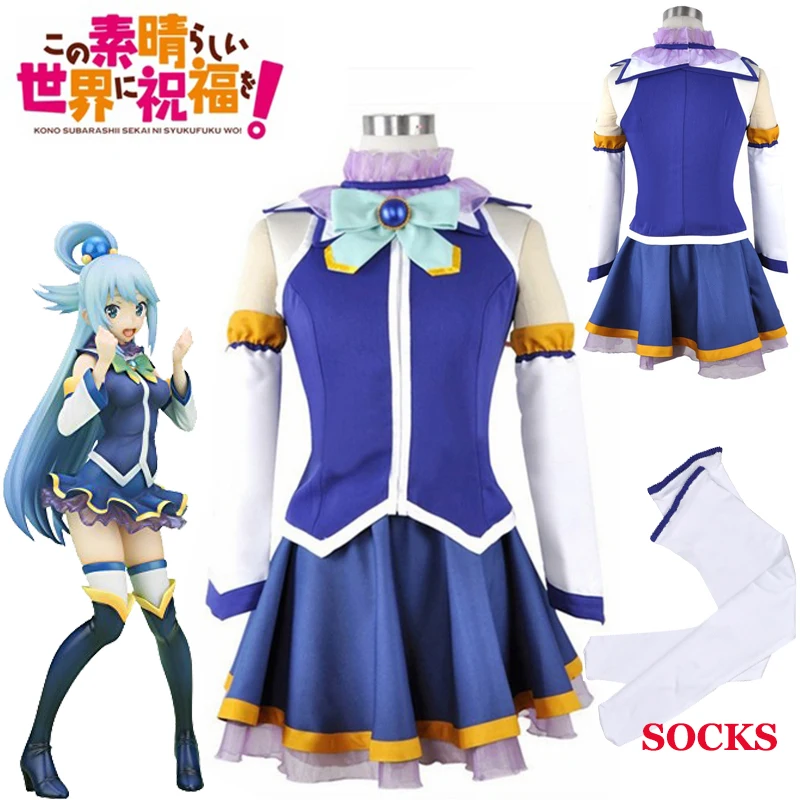 6 шт./компл. KonoSuba благословение Бога на этот чудесный мир Aqua Топы платье униформа