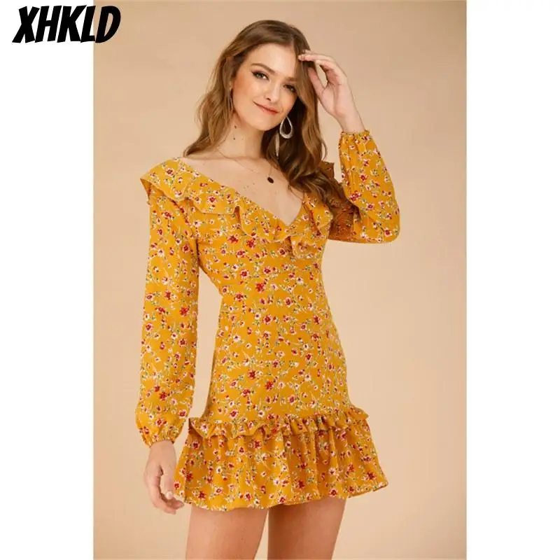 Летнее женское сексуальное темпераментное пляжное платье с цветочным принтом