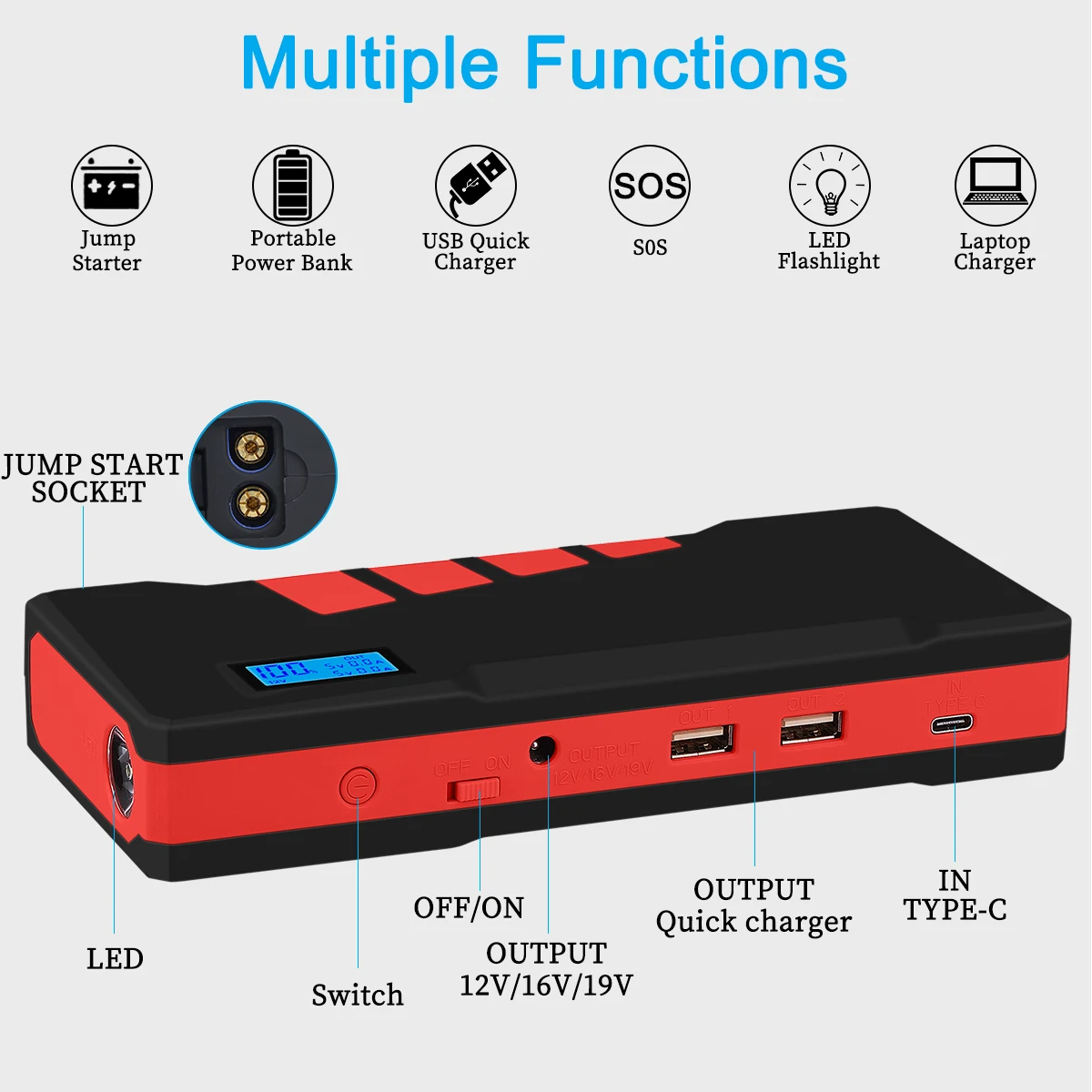 Новое пусковое устройство AsperX для автомобильного аккумулятора зарядки внешний