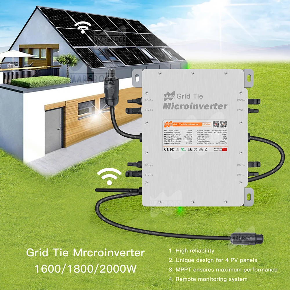Отправка из Бразилии 2000 Вт Φ Micro MPPT On Grid Tie 20-60V DC to AC 184-265V IP67 Водонепроницаемый WiFi