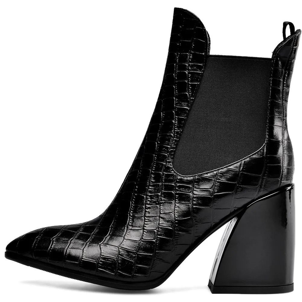 black 2 no fur BONJOMARISA; Новинка; Размеры 33-43; Роскошные брендовые дизайнерские ботиночки; женские Качественные ботильоны из натуральной кожи; коллекция года; женская обувь на высоком каблуке - Цвет: black 2 no fur
