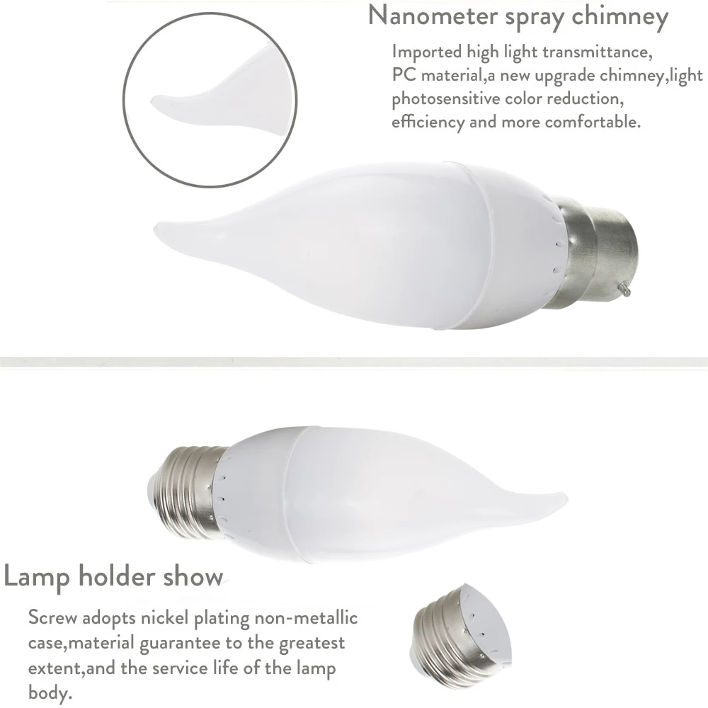 Диммируемая светодиодная лампочка 3 Вт E12 E14 B22 E27 Свеча 2835 SMD декоративное домашнее