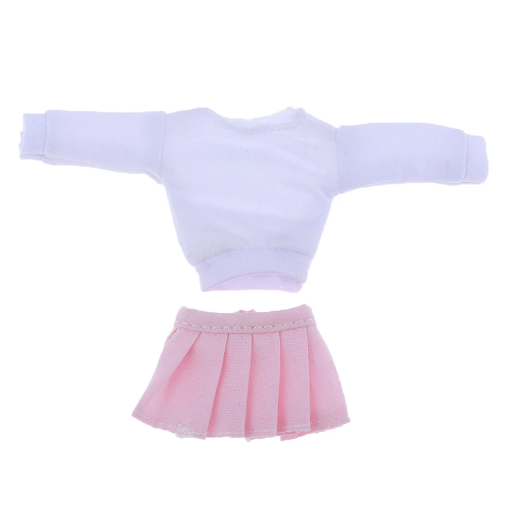 

1 Set Action Figure Clothing T-shirt & Pink Pleated Skirt Cute Uniform