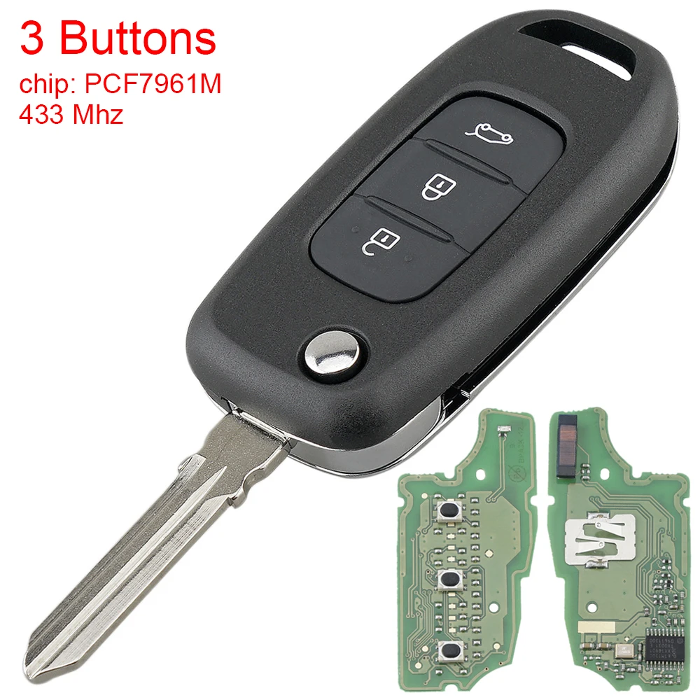 

433MHz 3 Buttons Car Remote Key with PCF7961M 4A Chip and Blade Auto Car Key Replacement Fit for Renault Kadjar Cars Vehicle