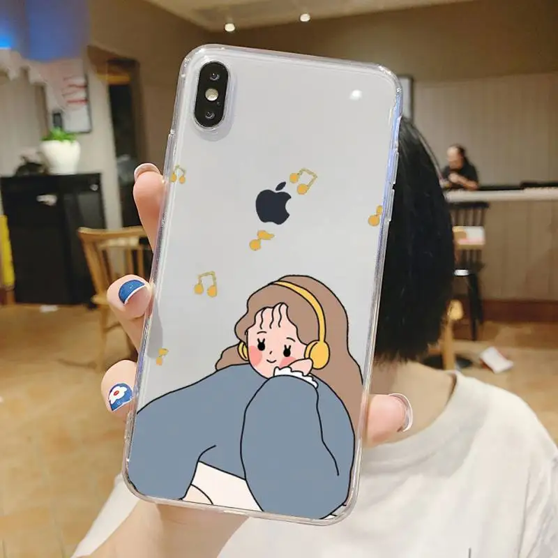 

Aesthetic cute cartoon girl Phone Case Transparent soft For iphone 5 5s 5c se 6 6s 7 8 11 12 plus mini x xs xr pro max