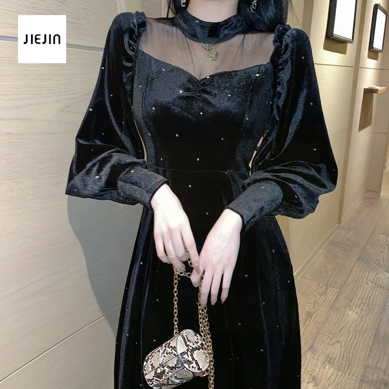 

velvet women dress bodycon Autumn elegent Femme Dresses party long sleeve gothic clothes sexy women long sleeve velvet dress 4xl
