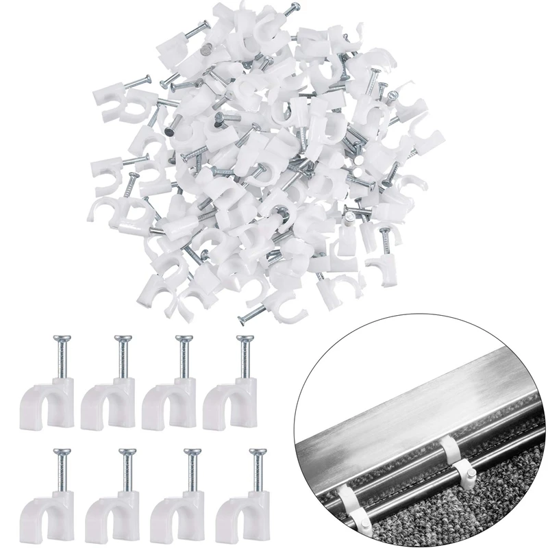 

100 pcs 7/10/12mm cable steel nail line card card wire line circular Cable Clips trough Wire fixing White