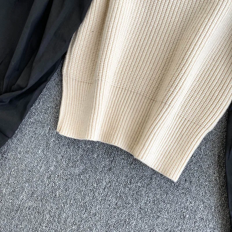 Осень 2020 Новый женский дизайн с рукавами-пузырями сшитые Короткие ретро вязаные