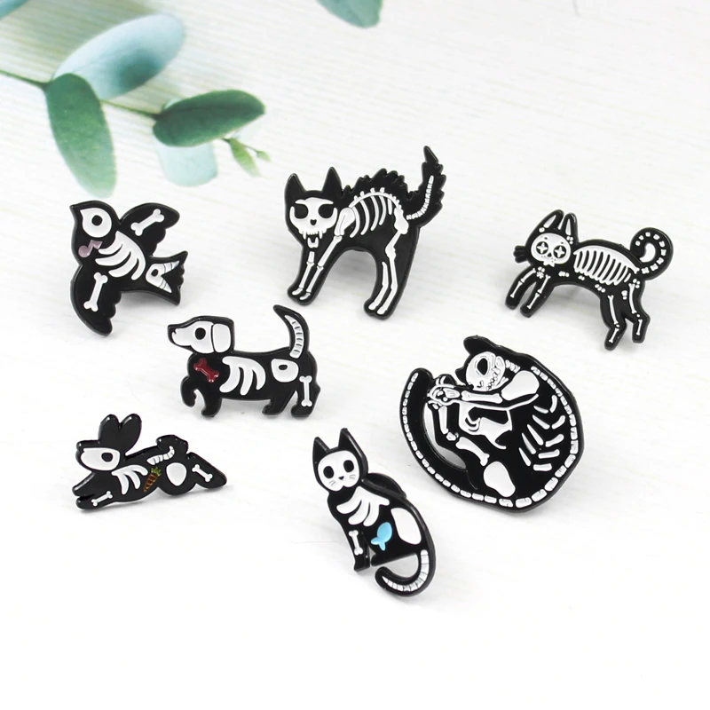 Ретро животное брошь с дизайном скелет в готическом стиле темная кошка собака